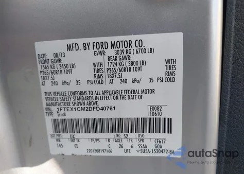 2013 Ford F-150 Stx from USA, damaged, VIN 1FTEX1CM2DFD40761